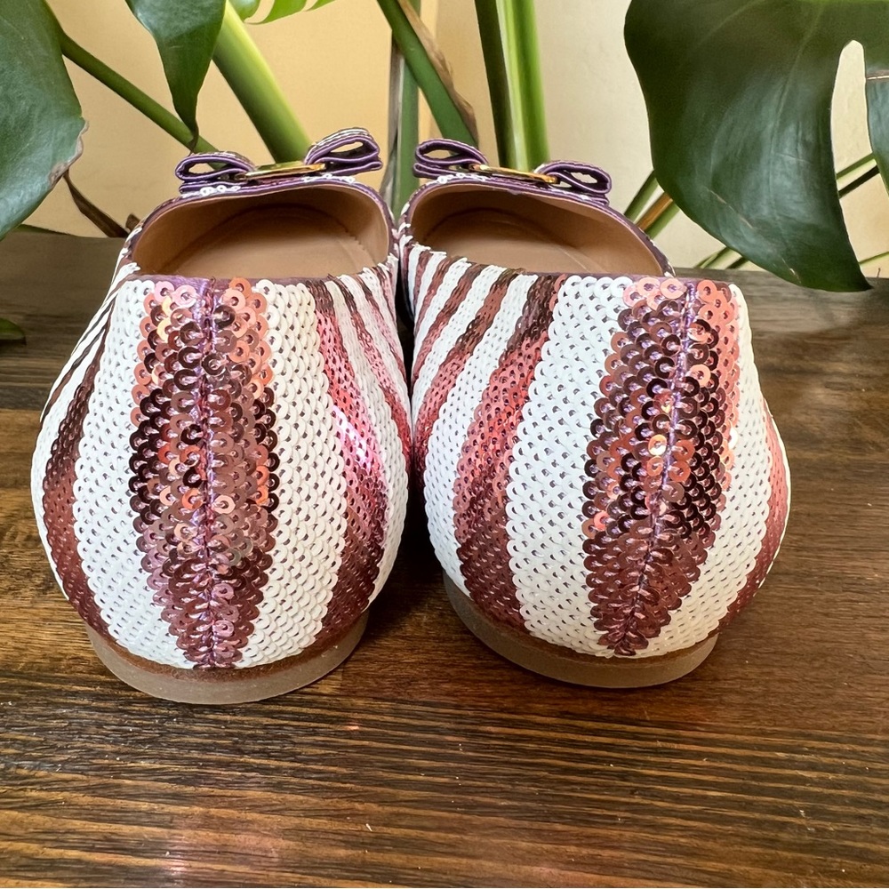 NEW! Salvatore Ferragamo $850 Varina Pink/White Sequin Vara Bow Flats 9.5B - Picture 9 of 12